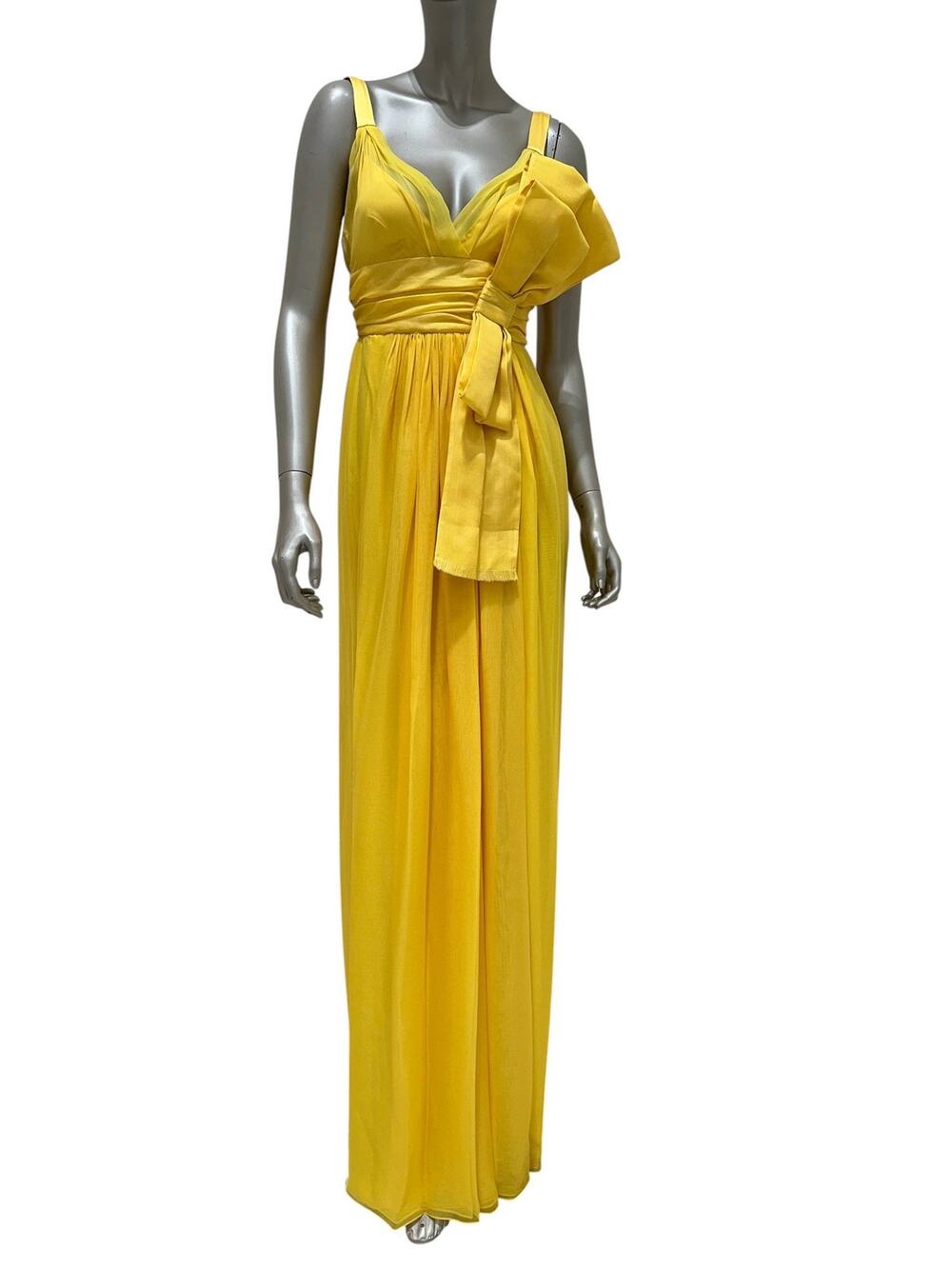 Dolce & Gabbana Yellow Silk Bow Maxi Dress Sz.38